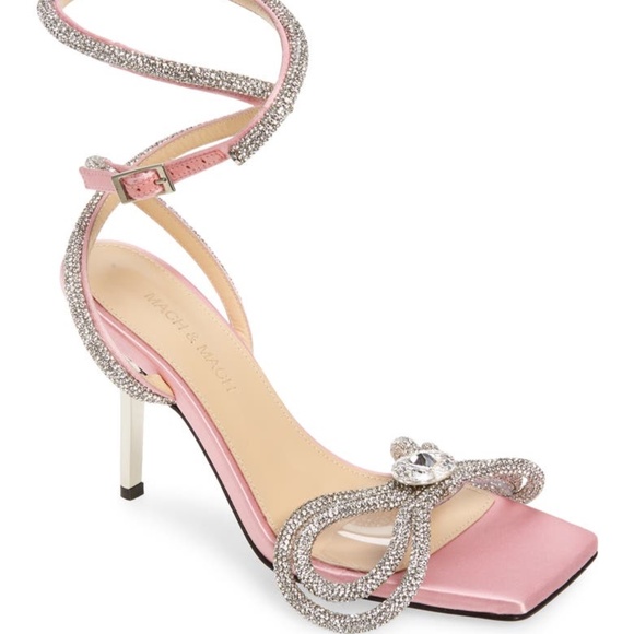 MACH & MACH Shoes - Mach & Mach Pink Double Crystal Bow Square Toe Sandal Size 37.5